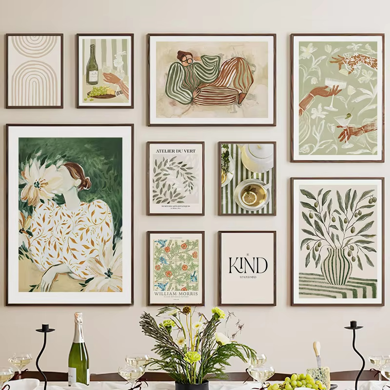 Home Decor Green - Modern Abstract Green Striped Girl Art