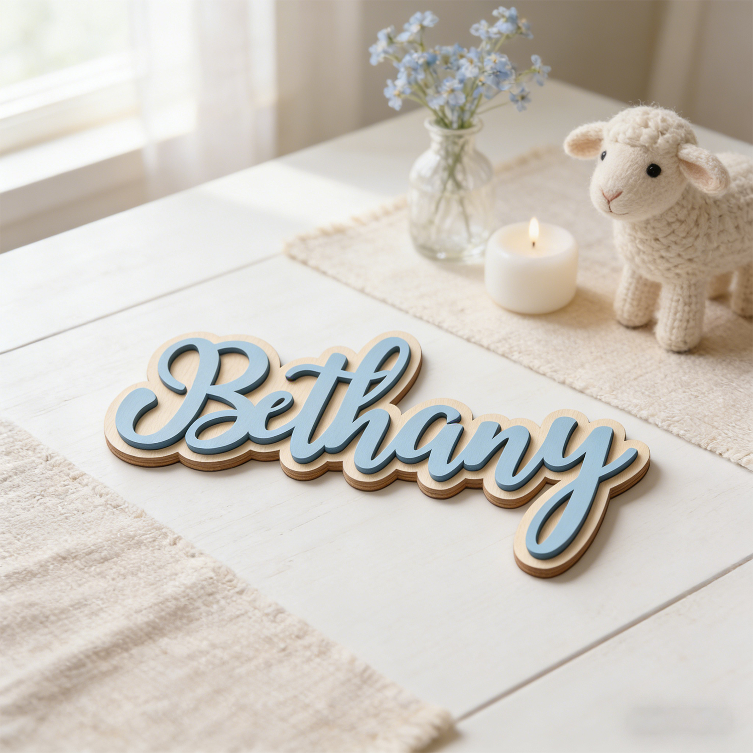Home Decor Com - 1 Personalized Double-layer Wooden Name Tag,