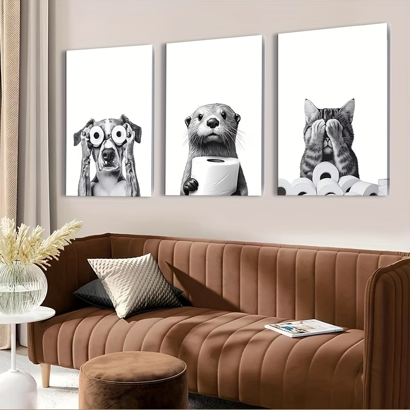 Home Decor Wallpaper - 3pcsModern Cute Humorous Animalis Toilet Paper