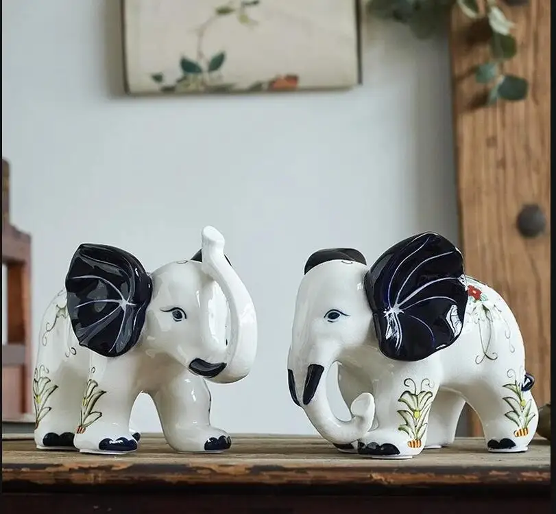Home Decor Modern Organic - Blue and White Elephant Ornament Ceramic