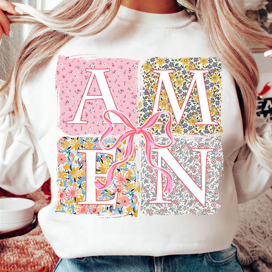 Decorative Throw Pillow - Floral Amen Bible Verses DIY Iron-On