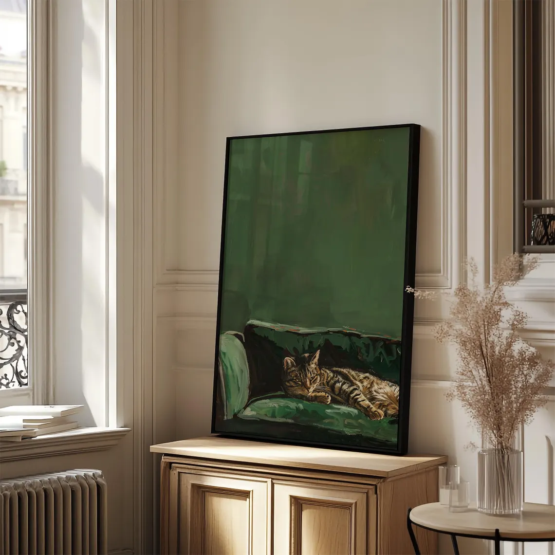 Home Decor Green - Sleepy Tabby Cat Art Print: Green