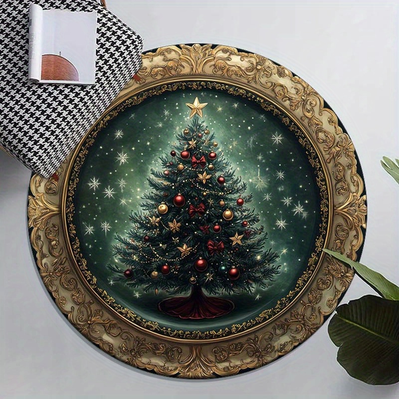 Home Xmas Decor Ideas - Christmas Tree Holiday Ornament Round Rug