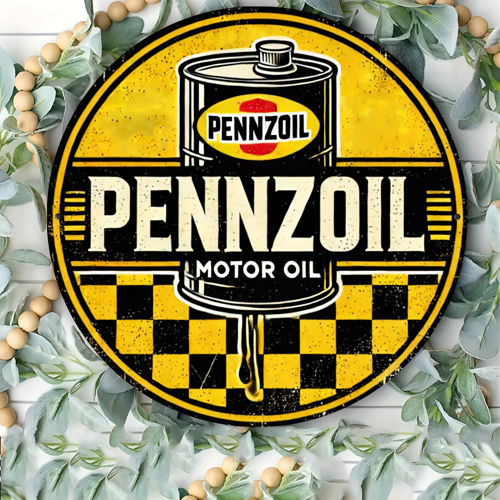 Home Decor Essentials - 7.8 Inch Vintage Round Aluminum Pennzoil