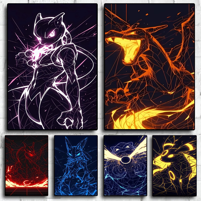 Home Decor Essentials - Canvas Wall Art Pokemon Charizard Mewtwo