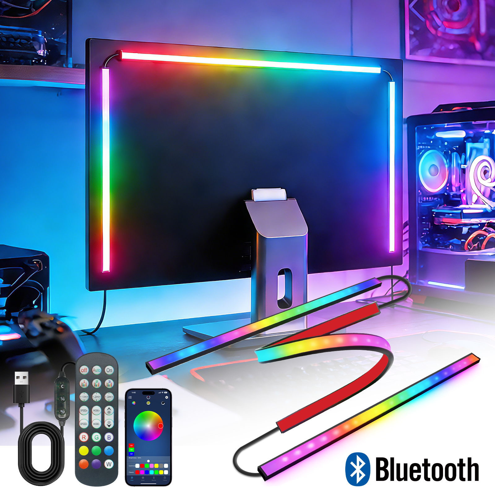 Led Strip Lights - Computer Screen Lighting Strip Monitor RGBIC