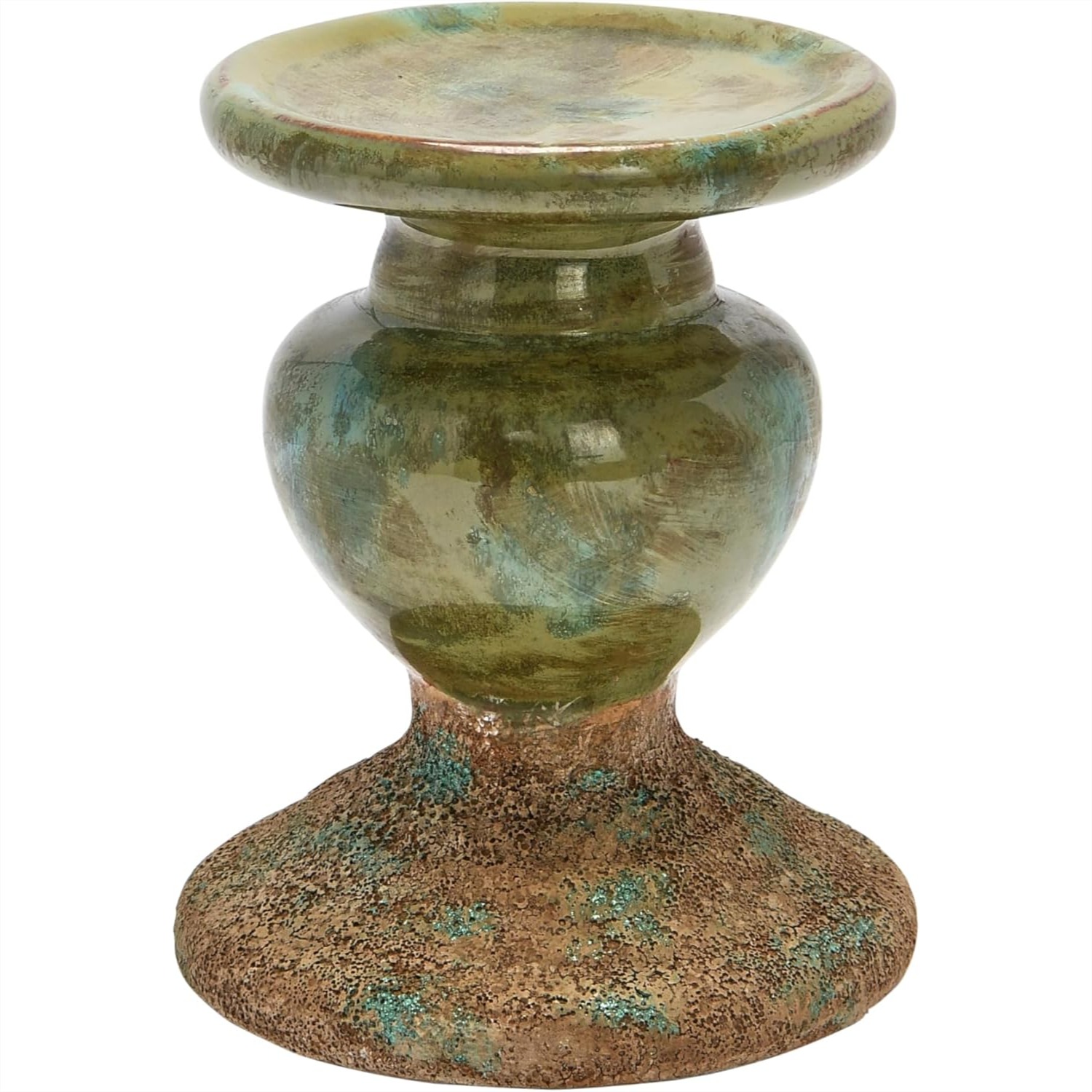 Home Decor Green - 2-Tone Terracotta Pillar Candle Holder, Distressed