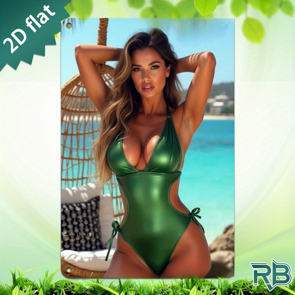 Home Decor Green - Vintage Green Swimsuit Beach Girl Metal