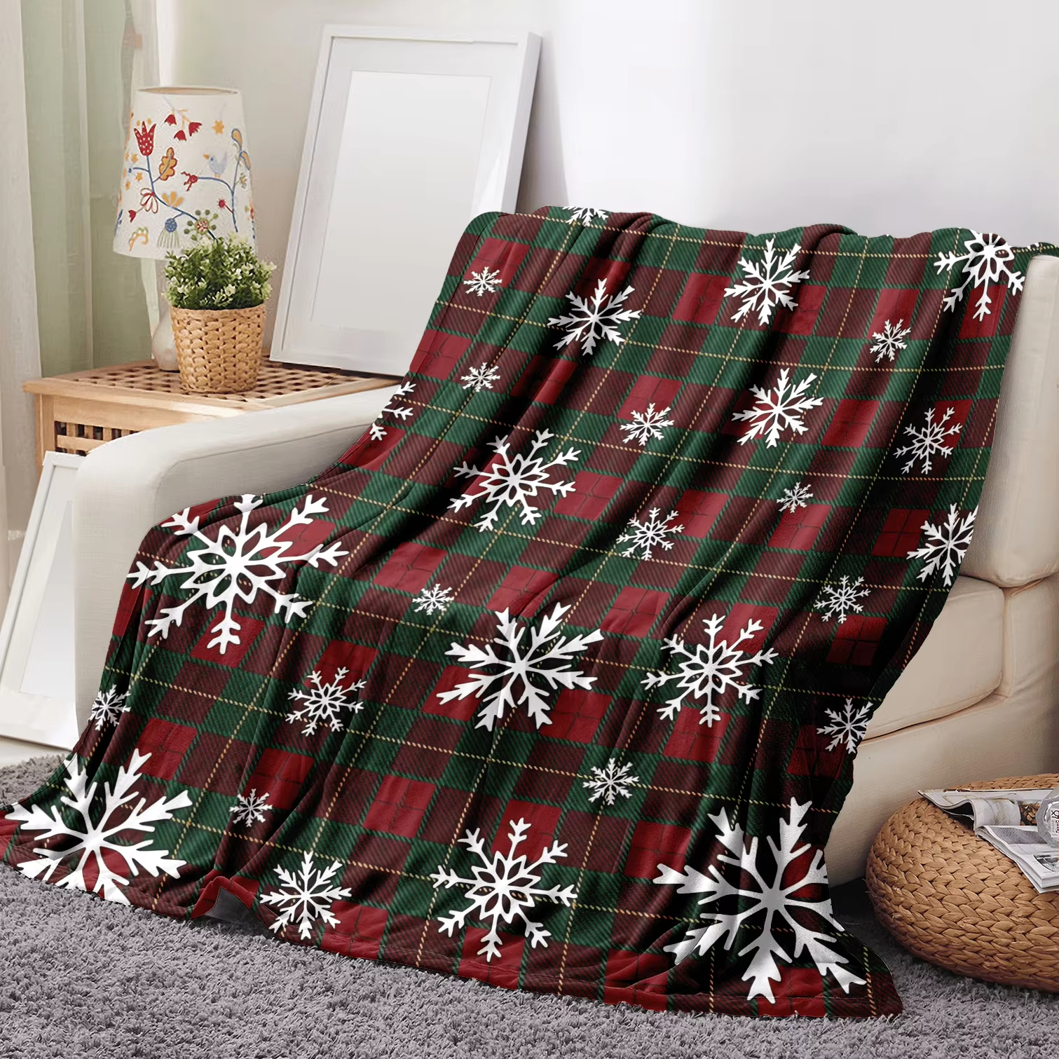 Xmas Plaid Fleece Blanket With - مراجعة Home Xmas Decor Ideas وسعره