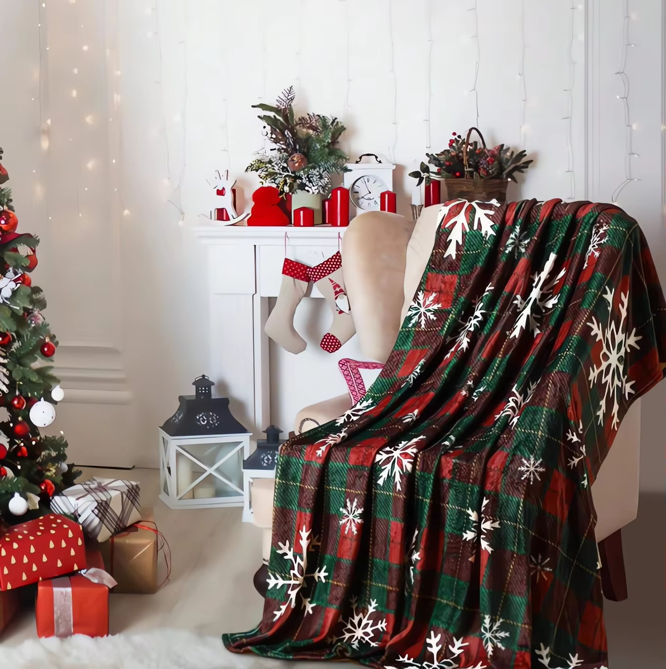 Xmas Plaid Fleece Blanket With - مراجعة Home Xmas Decor Ideas وسعره