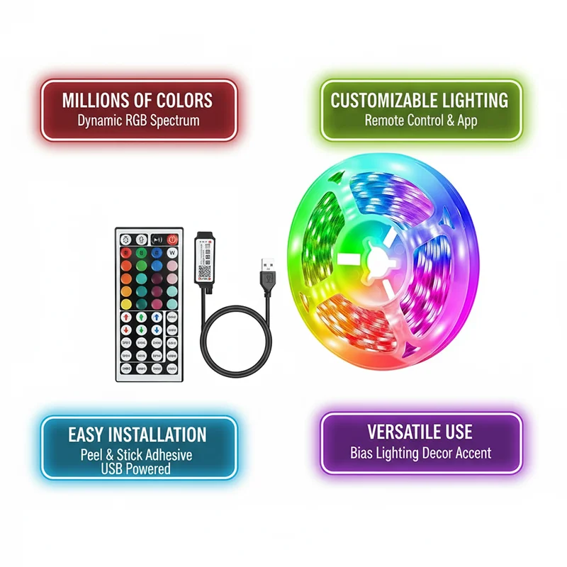 DC 5V USB LED Strip Lights APP - مراجعة Led Strip Lights وسعره