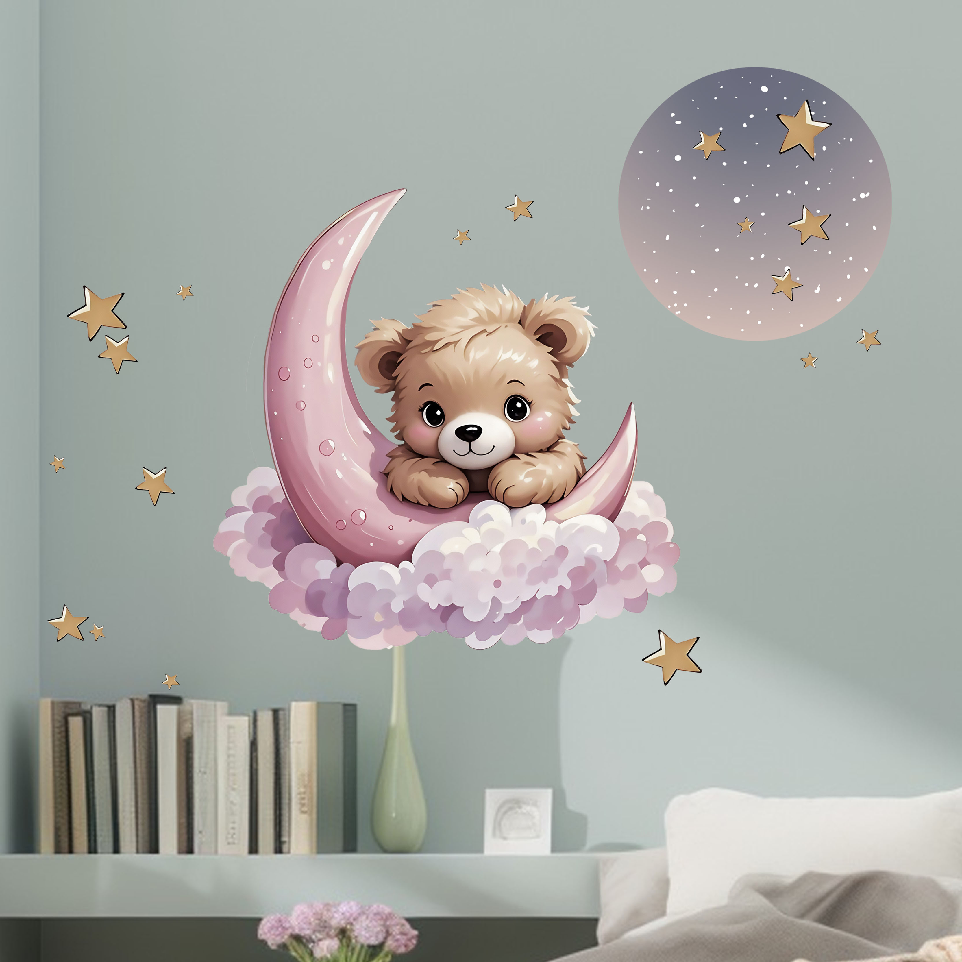 New Arrival Bear Star Moon Nig - مراجعة Home Decor Wallpaper وسعره