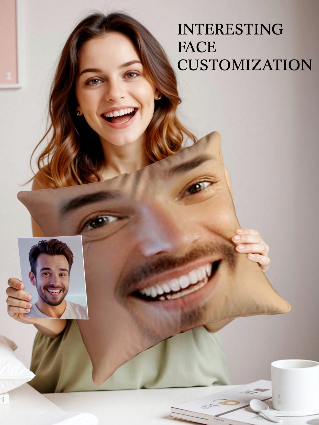 1pc Custom Face Square Pillow  - مراجعة Decorative Throw Pillow وسعره