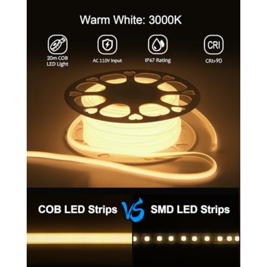 120V 110V COB Led Strip Light  - مراجعة Led Strip Lights وسعره