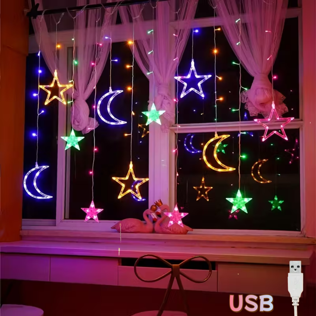 USB-Powered LED Star Moon Curt - مراجعة Hanging Moon Lamp وسعره