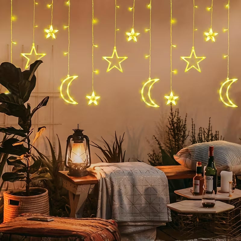 USB-Powered LED Star Moon Curt - مراجعة Hanging Moon Lamp وسعره