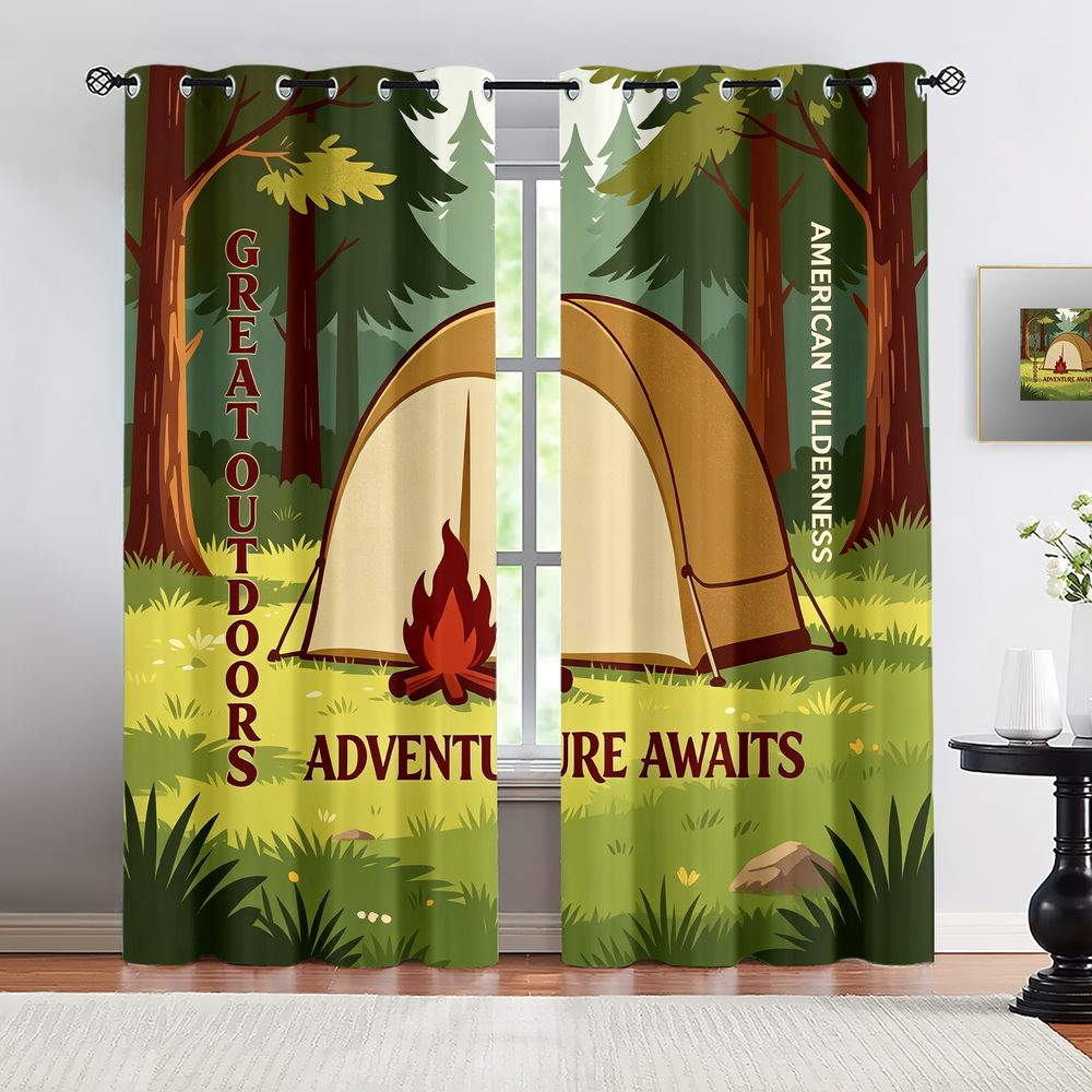 Camping Scene Print Curtains,  - مراجعة Home Decor Curtains وسعره