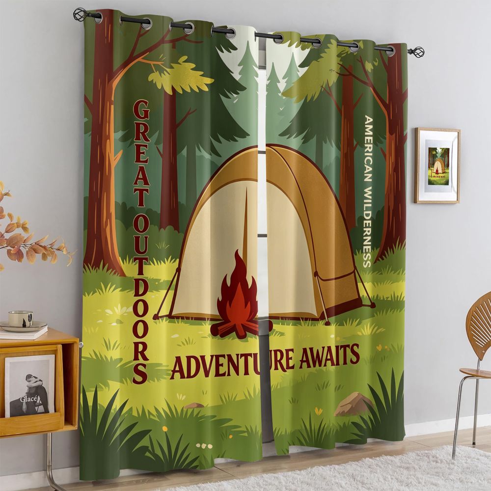Camping Scene Print Curtains,  - مراجعة Home Decor Curtains وسعره
