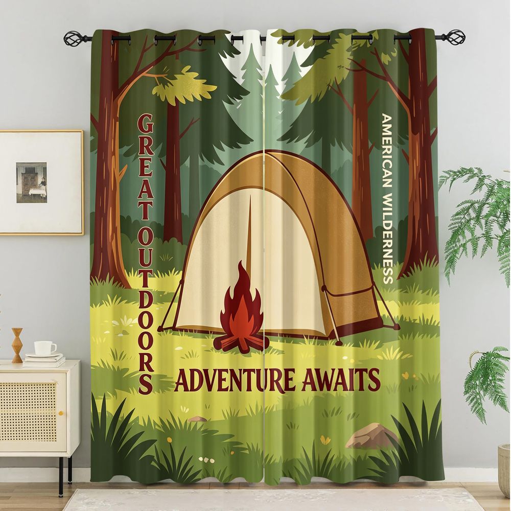 Camping Scene Print Curtains,  - مراجعة Home Decor Curtains وسعره