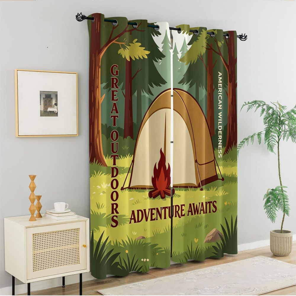 Camping Scene Print Curtains,  - مراجعة Home Decor Curtains وسعره