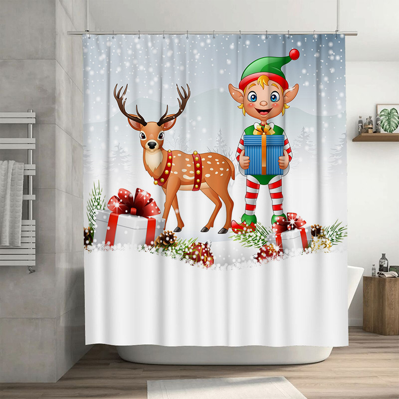 TU Christmas Deer Shower Curta - مراجعة Home Xmas Decor Ideas وسعره
