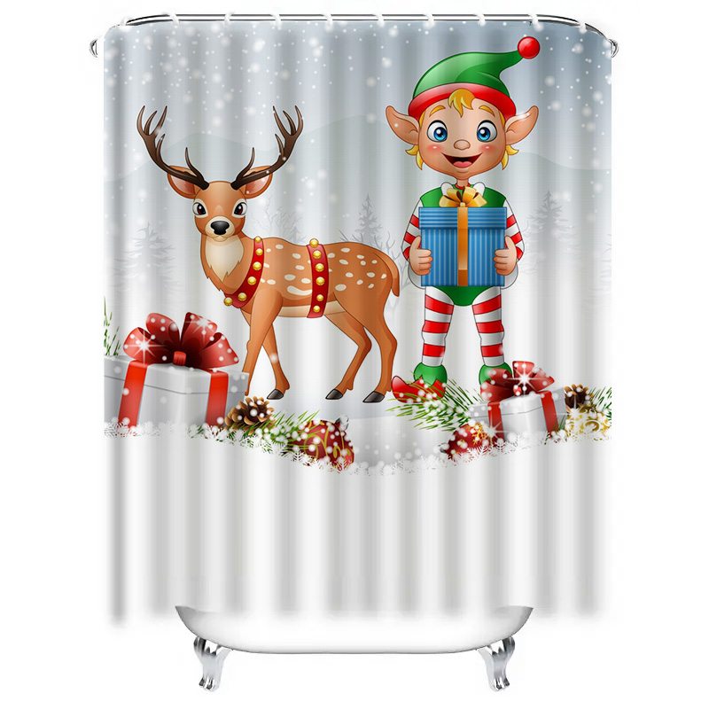 TU Christmas Deer Shower Curta - مراجعة Home Xmas Decor Ideas وسعره