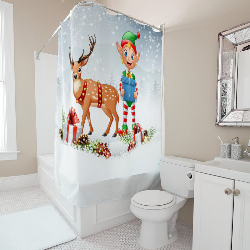 TU Christmas Deer Shower Curta - مراجعة Home Xmas Decor Ideas وسعره