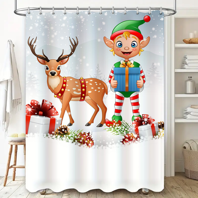 TU Christmas Deer Shower Curta - مراجعة Home Xmas Decor Ideas وسعره