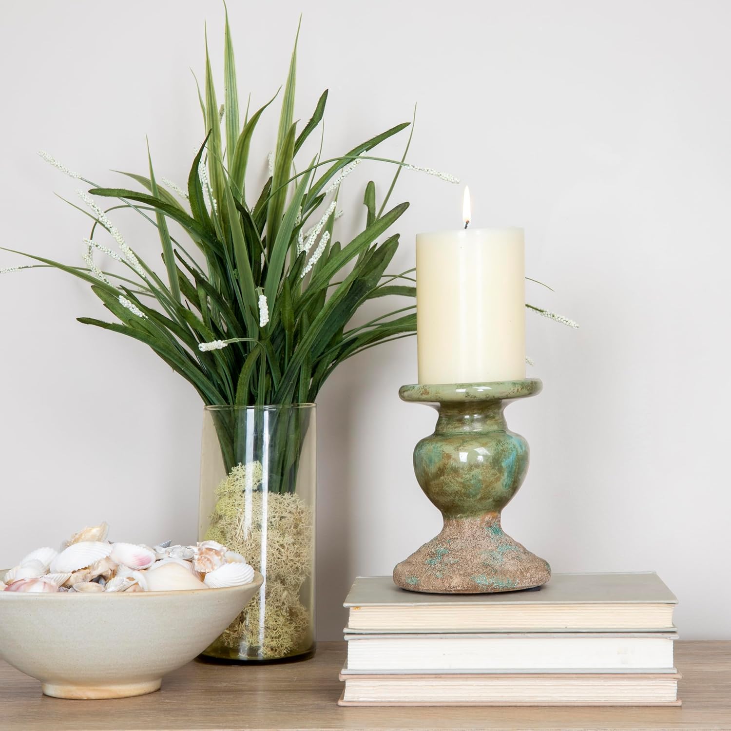 2-Tone Terracotta Pillar Candl - مراجعة Home Decor Green وسعره