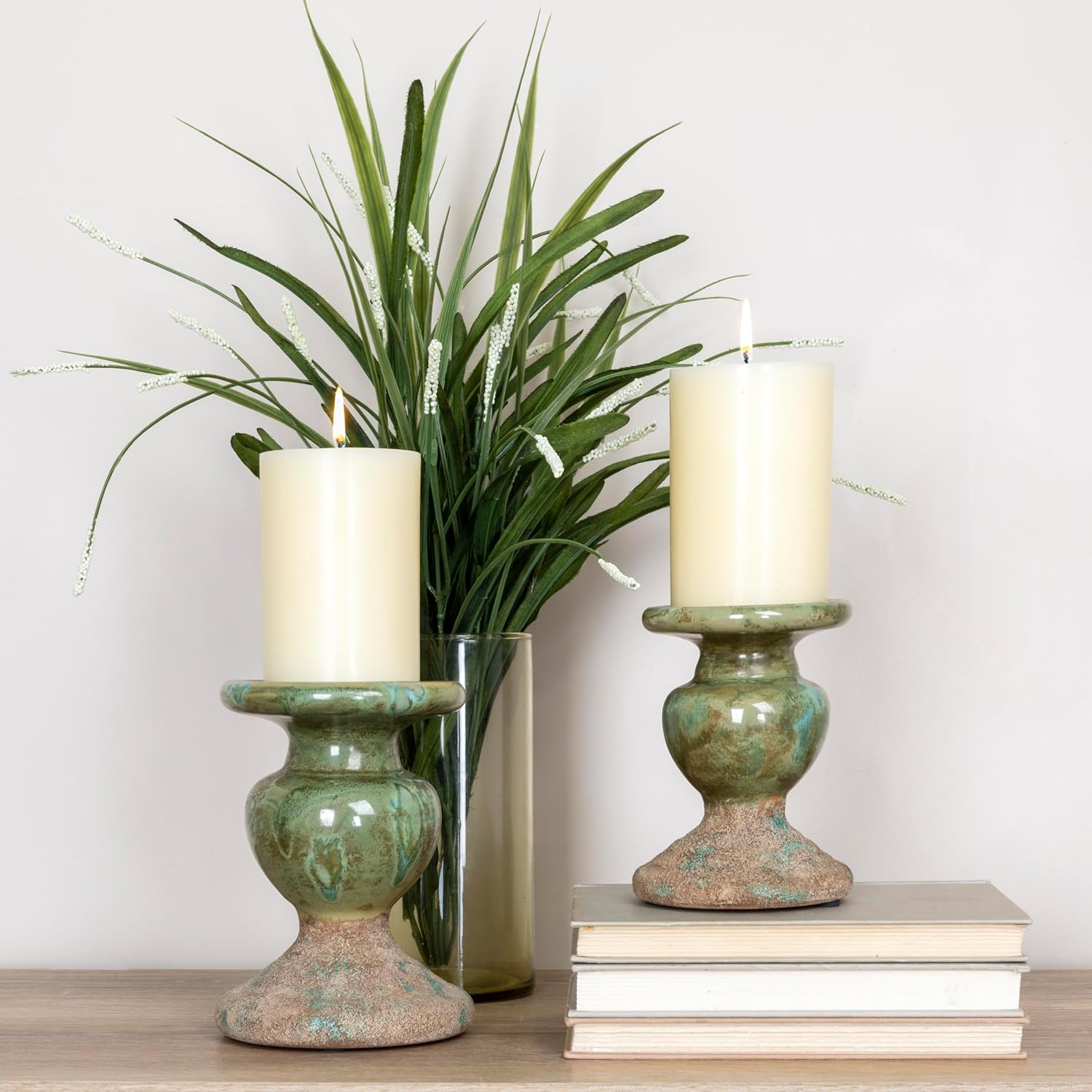 2-Tone Terracotta Pillar Candl - مراجعة Home Decor Green وسعره