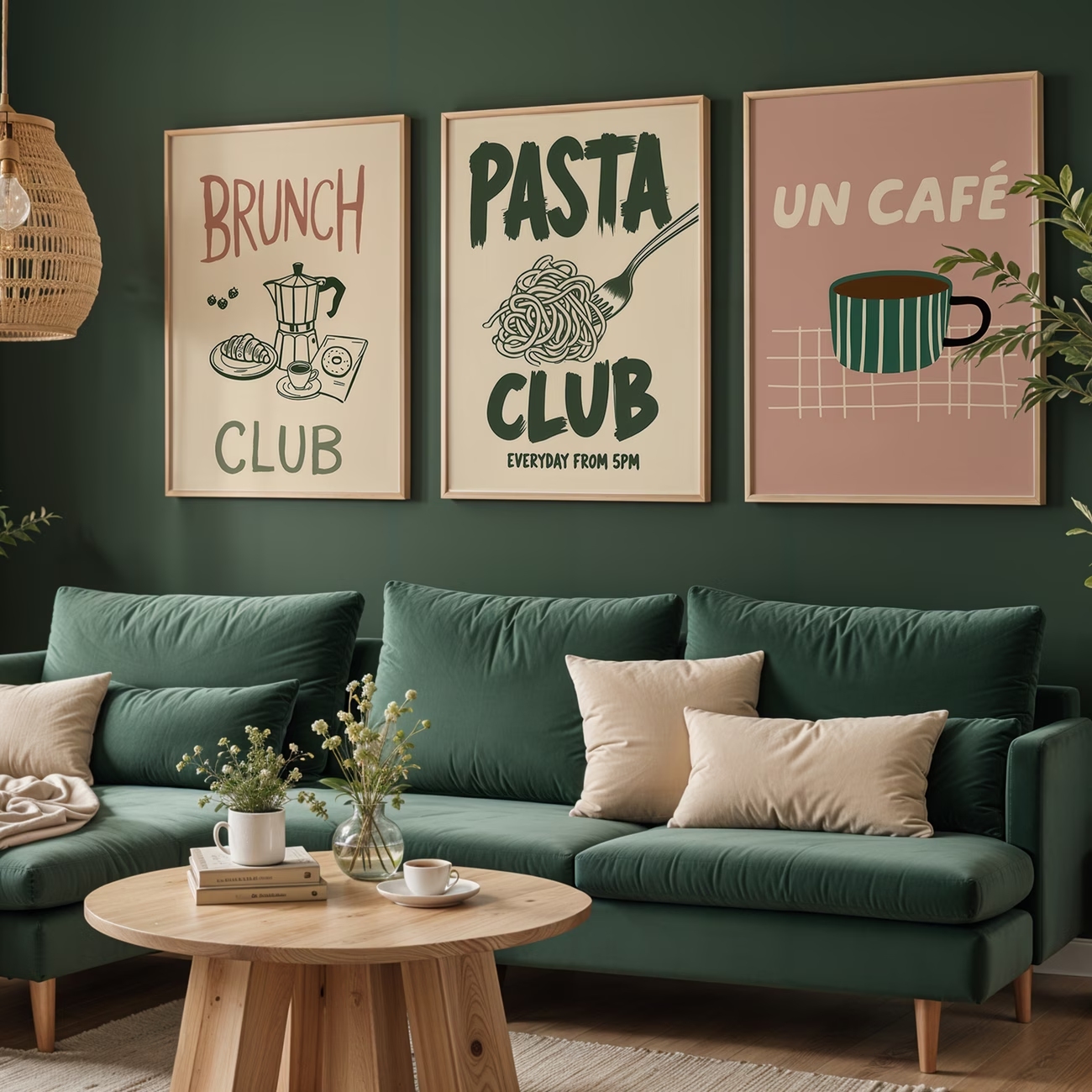 3pcsModern Pasta Club, Coffee, - مراجعة Home Decor Green وسعره