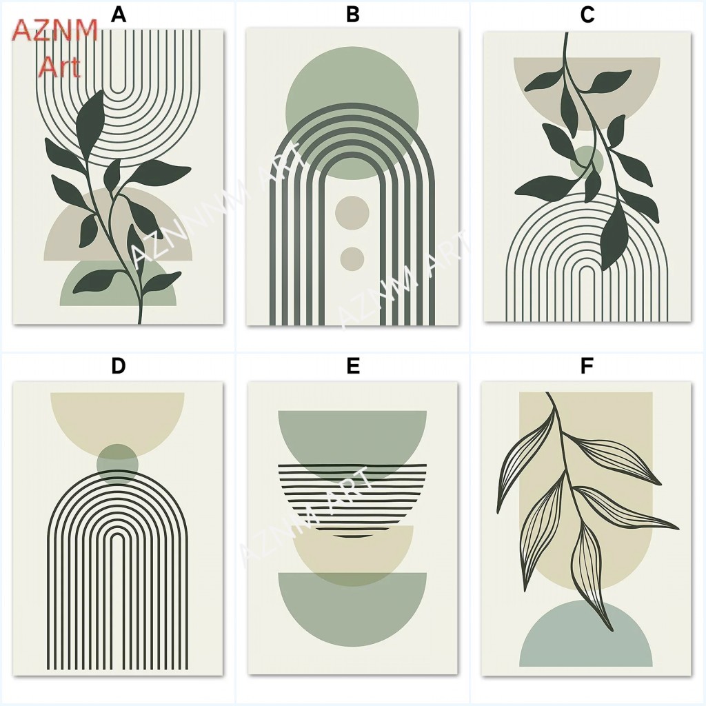 Sage Green Leaf Geometry Line  - مراجعة Home Decor Green وسعره
